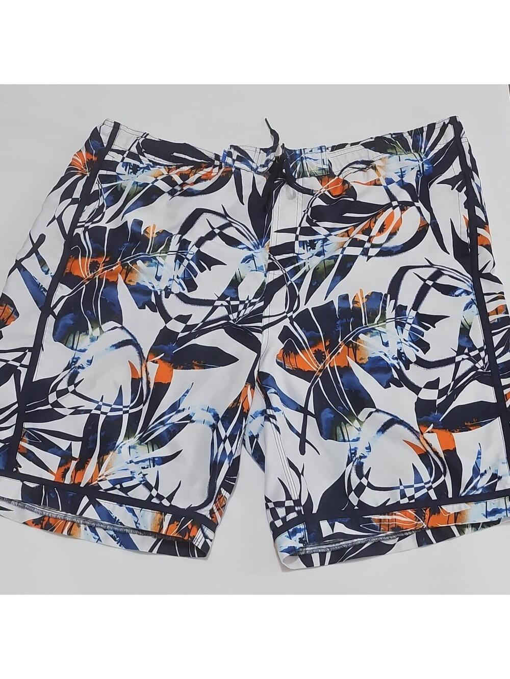 Nike Men’s Board Shorts XXL White/Blue/Orange Floral Drawstring Pockets 0123